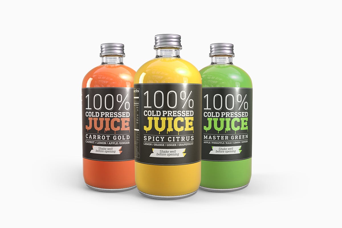 冷榨汁玻璃瓶饮料瓶外观包装样机 Cold Pressed Juice Glass Bottle Mockup插图
