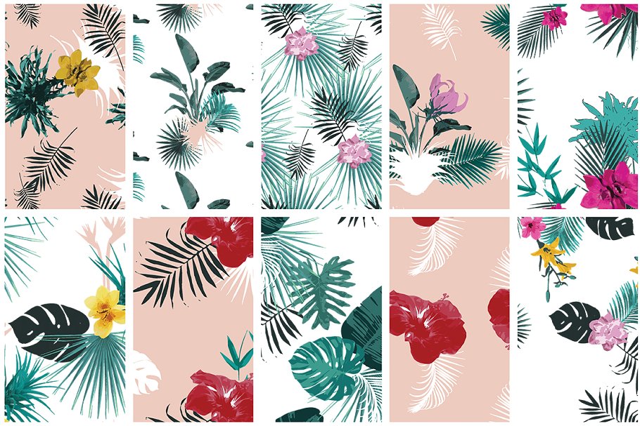 浪漫热带植物水彩图案纹理收藏 Tropical Romance Collection插图(4)