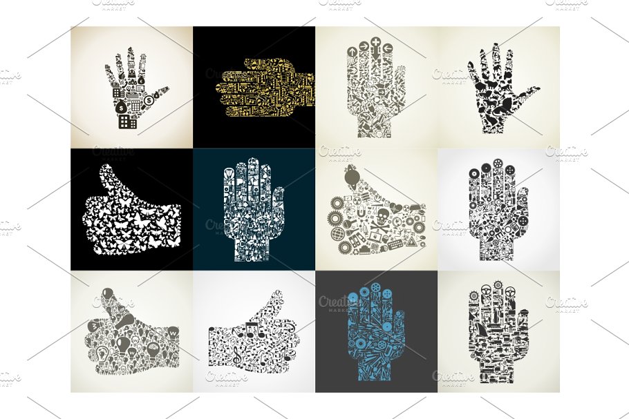 各式主题图标构成的手部插图合集 Hand插图(3)