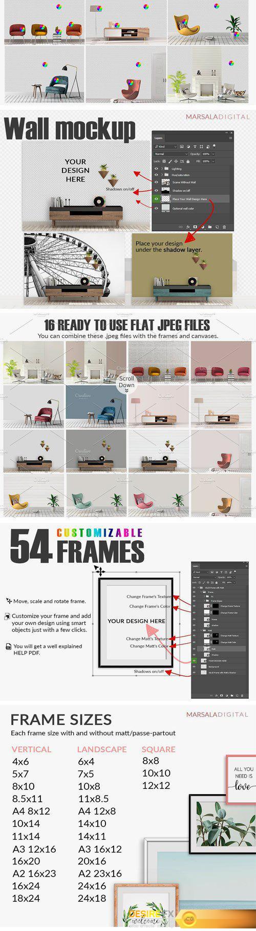 高品质的房间墙面和框架展示样机 Room Mockup Wall and Frame Bundle [psd] 1.16 GB插图(1)