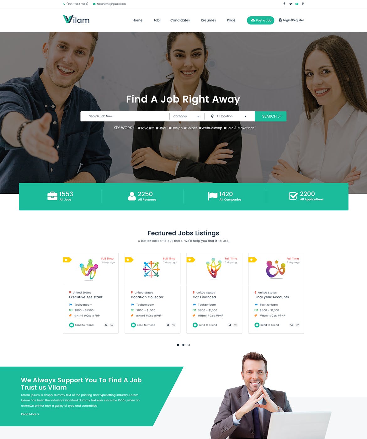 职位招聘网站界面设计PSD模板 ViLam – Job Board PSD Template插图(1)