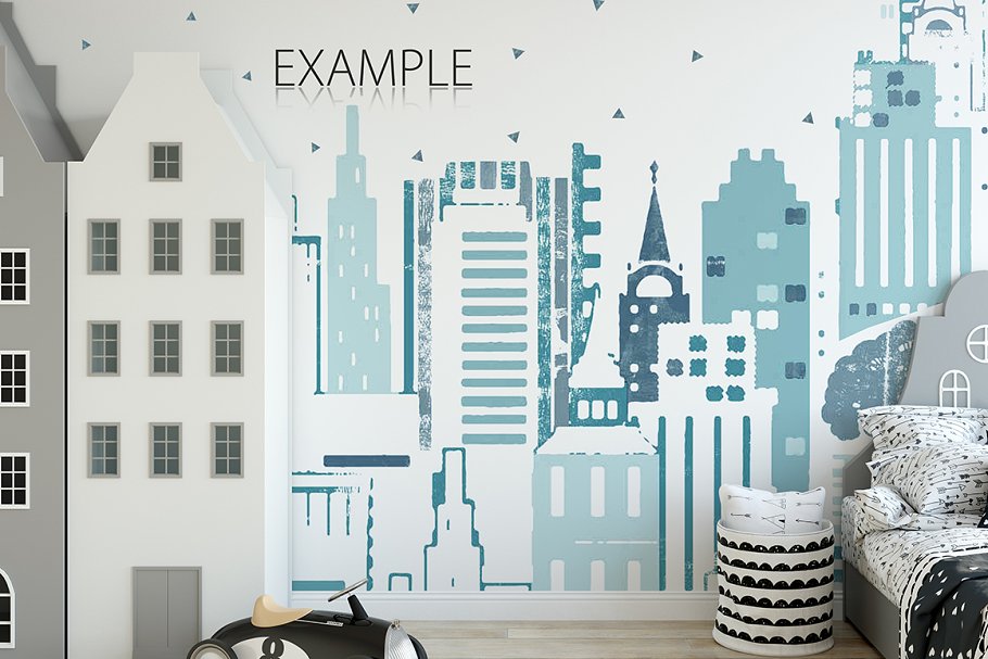 儿童卧室书房墙纸&相框样机 KIDS Interior WALL & FRAMES Mockup 3插图(24)