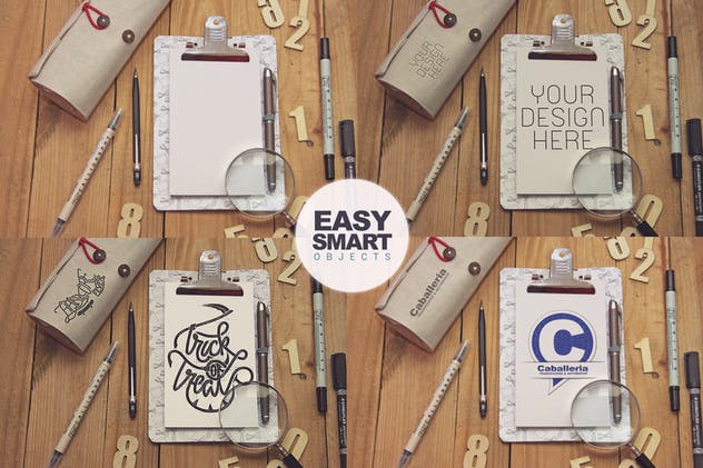 剪贴板素描作品展示样机素材库精选模板 Clipboard Sketch & Hand Lens插图(1)