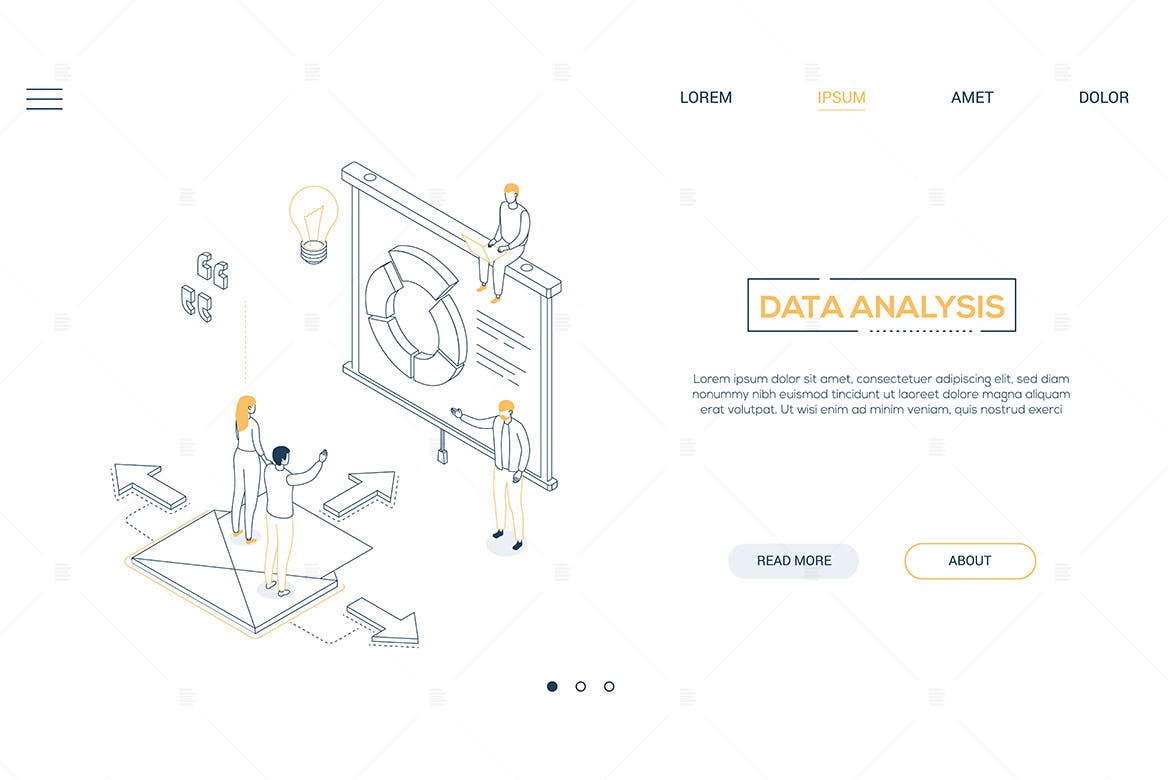 数据分析主题网站Banner设计线性矢量插画素材 Data analysis – linear isometric web banner插图