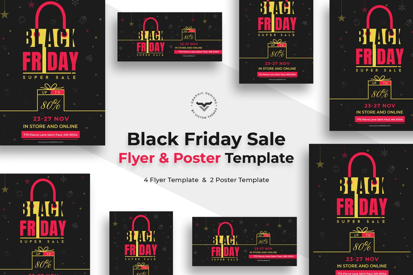 时尚黑金质感的黑色星期五海报banner设计模板插图