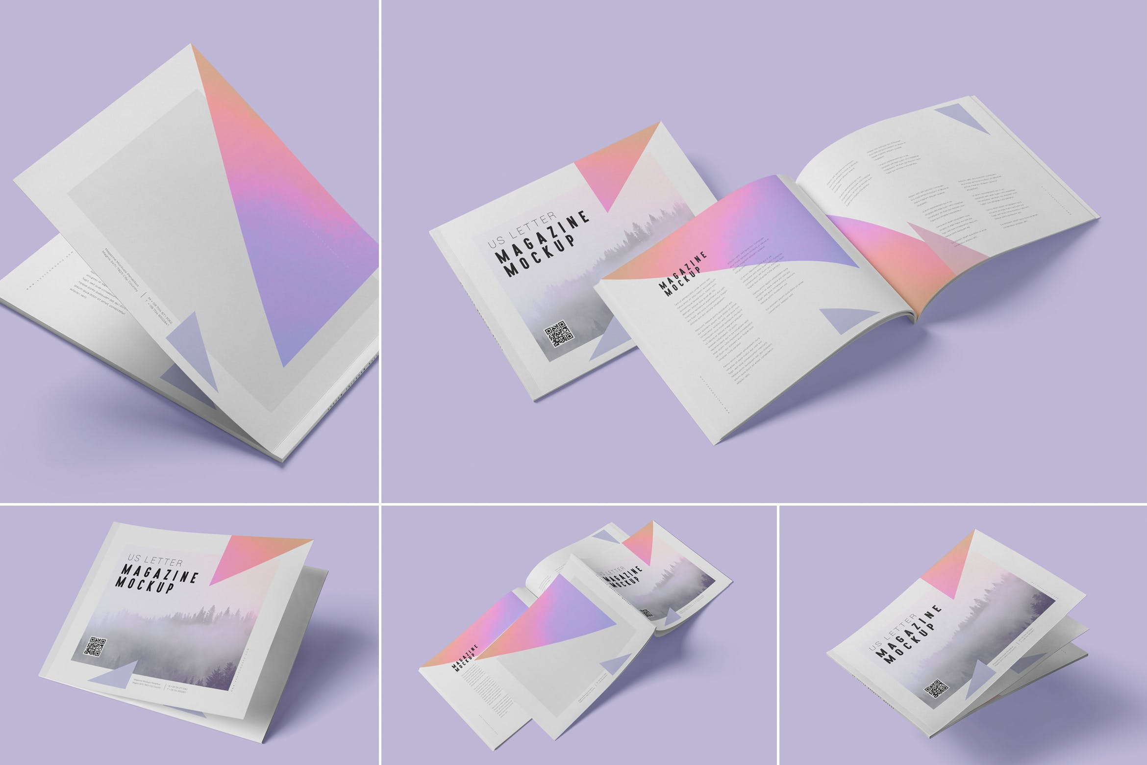 美国信纸规格杂志版式设计效果图样机 Magazine Mockup – US Letter Landscape插图