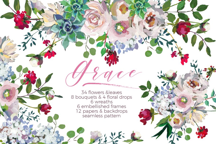 优雅婚礼婚庆花卉设计套装 Grace Wedding Floral Design Set插图