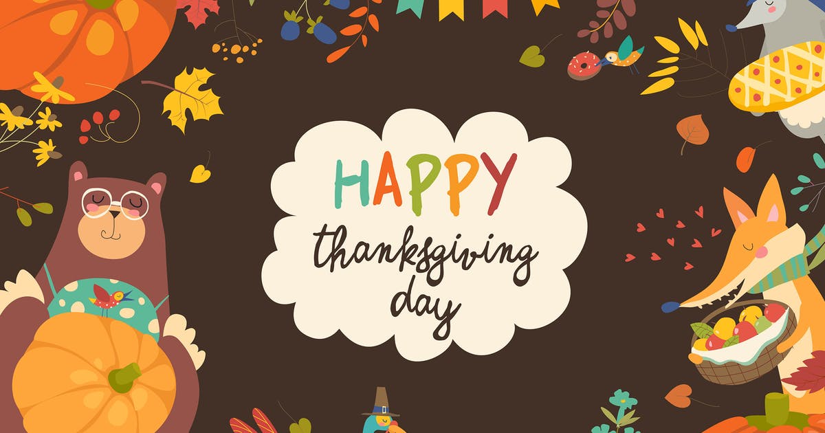 卡通动物图案感恩节主题装饰框素材 Frame of Thanksgiving day with cute animals插图