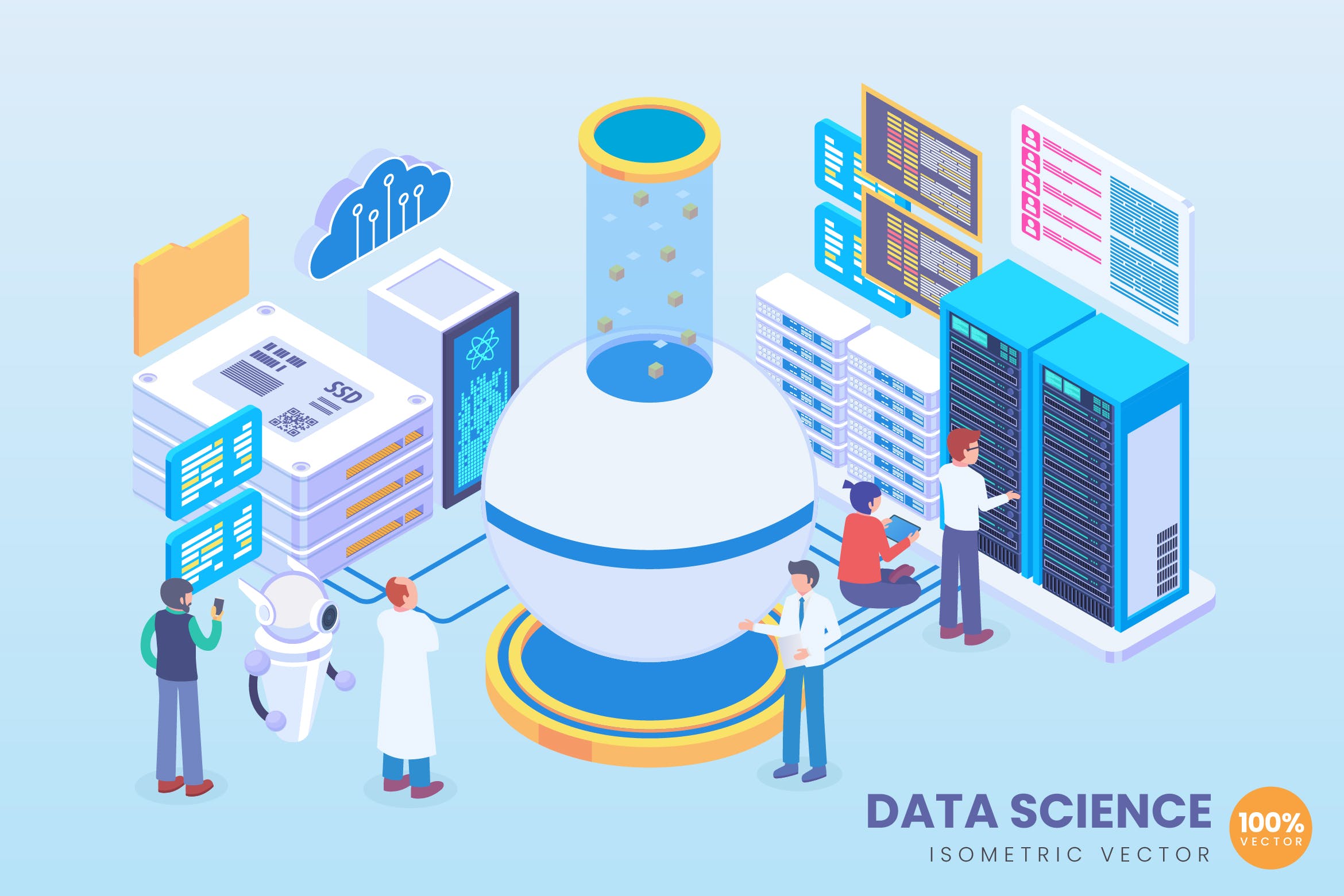 数据科学等距矢量素材库精选概念插画v2 Isometric Data Science Vector Concept插图