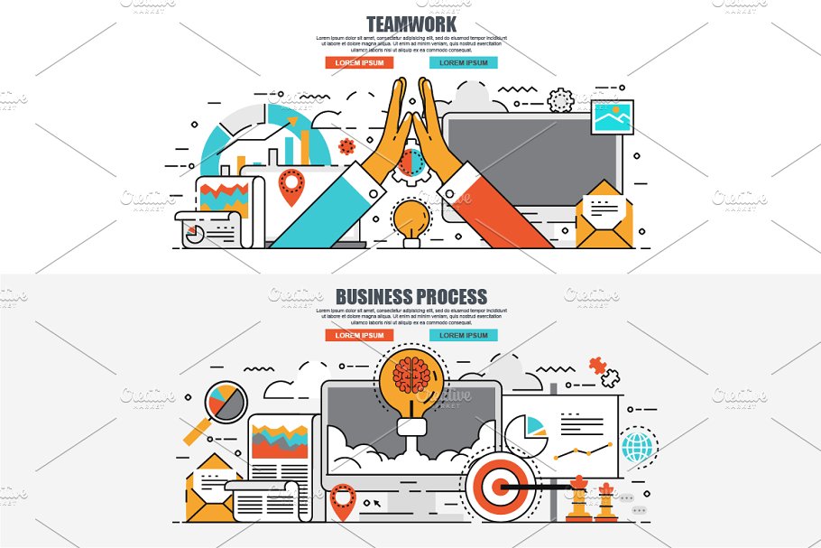 电子商务扁平概念矢量设计模板 Flat Line Color Concepts插图(12)
