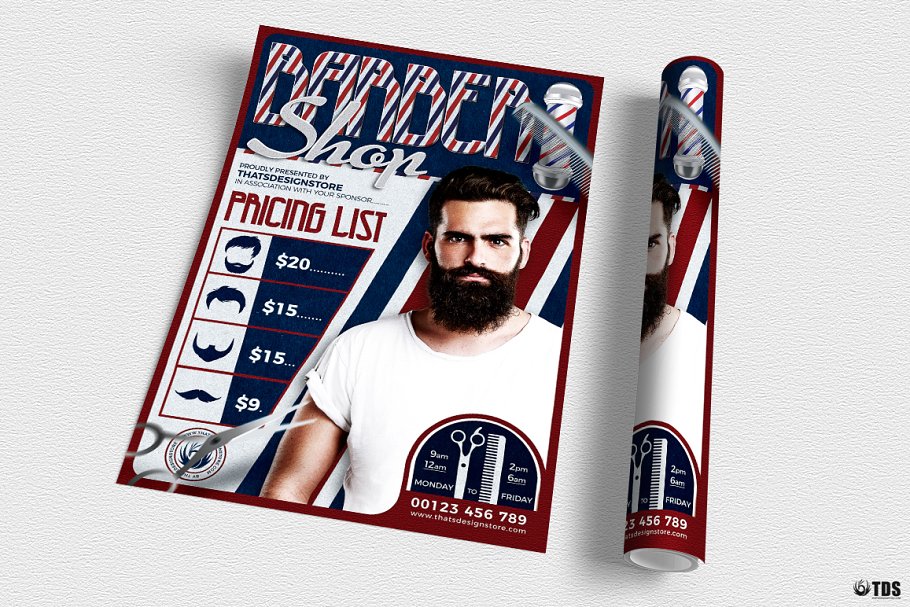 沙龙美发店铺宣传传单PSD模板 Barber Shop Flyer PSD插图(2)