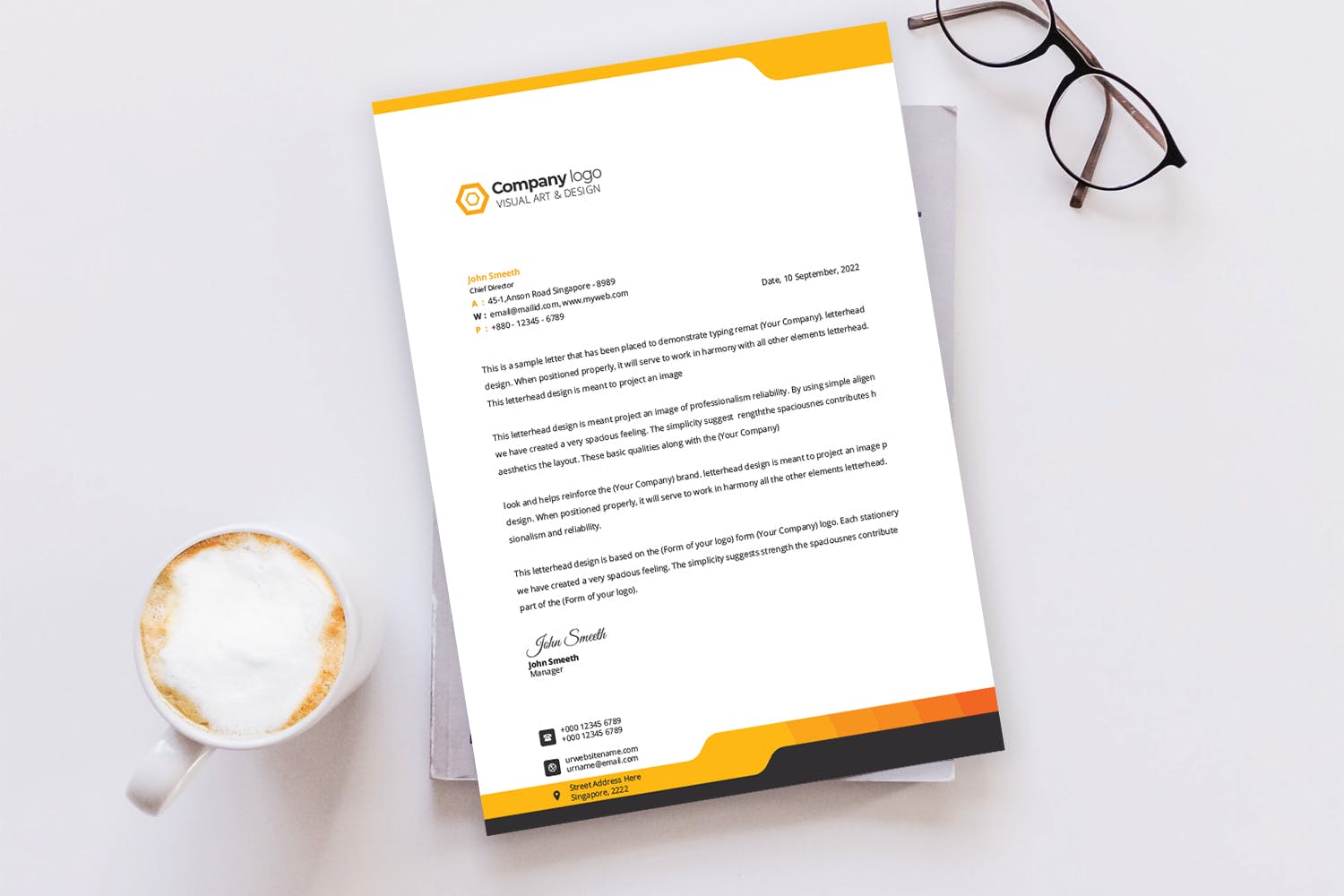 柠檬黄企业信纸设计模板 Letterhead插图