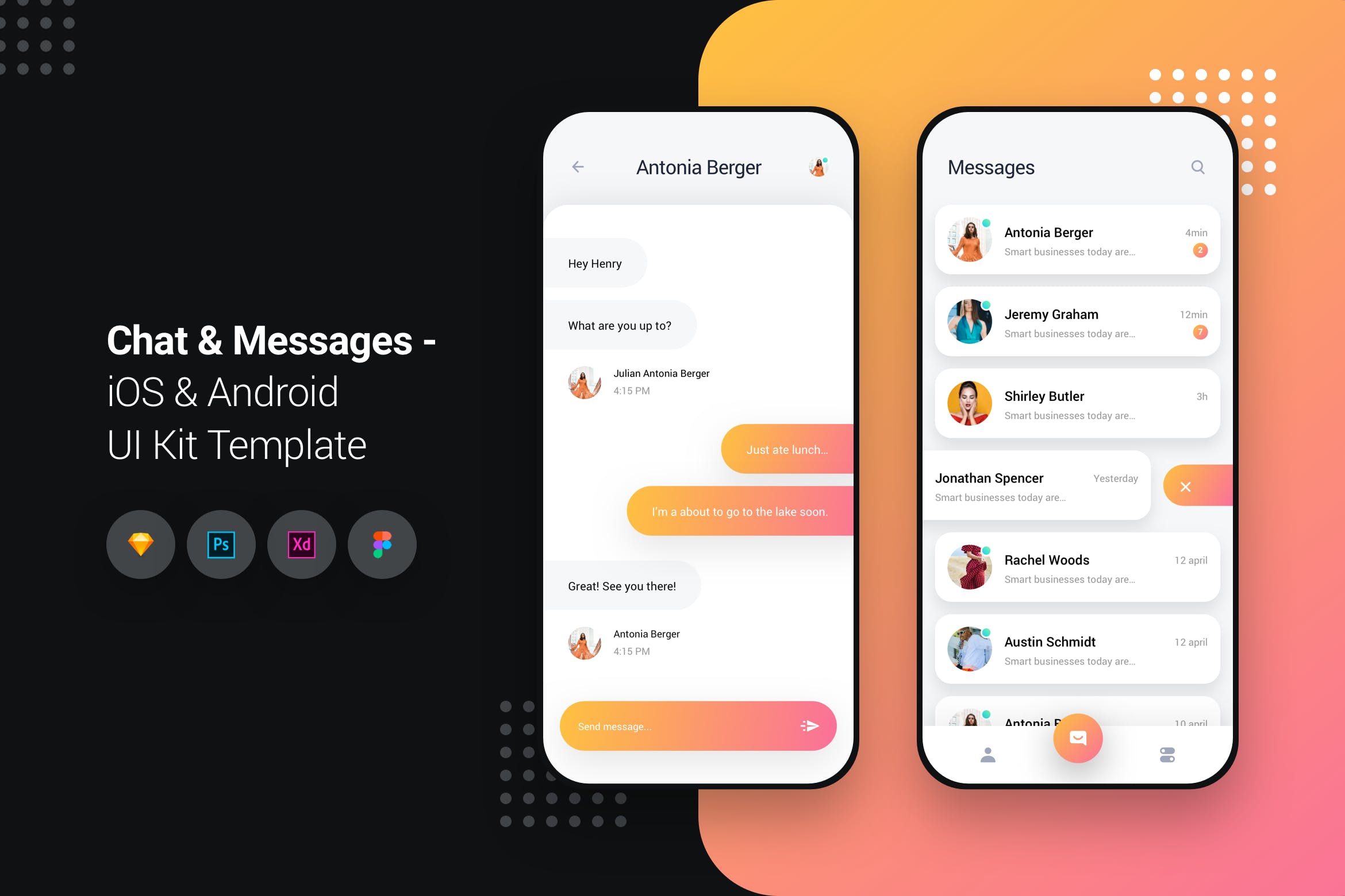 即时聊天APP应用UI设计套件 Chat & Message App iOS & Android UI Kit Template插图