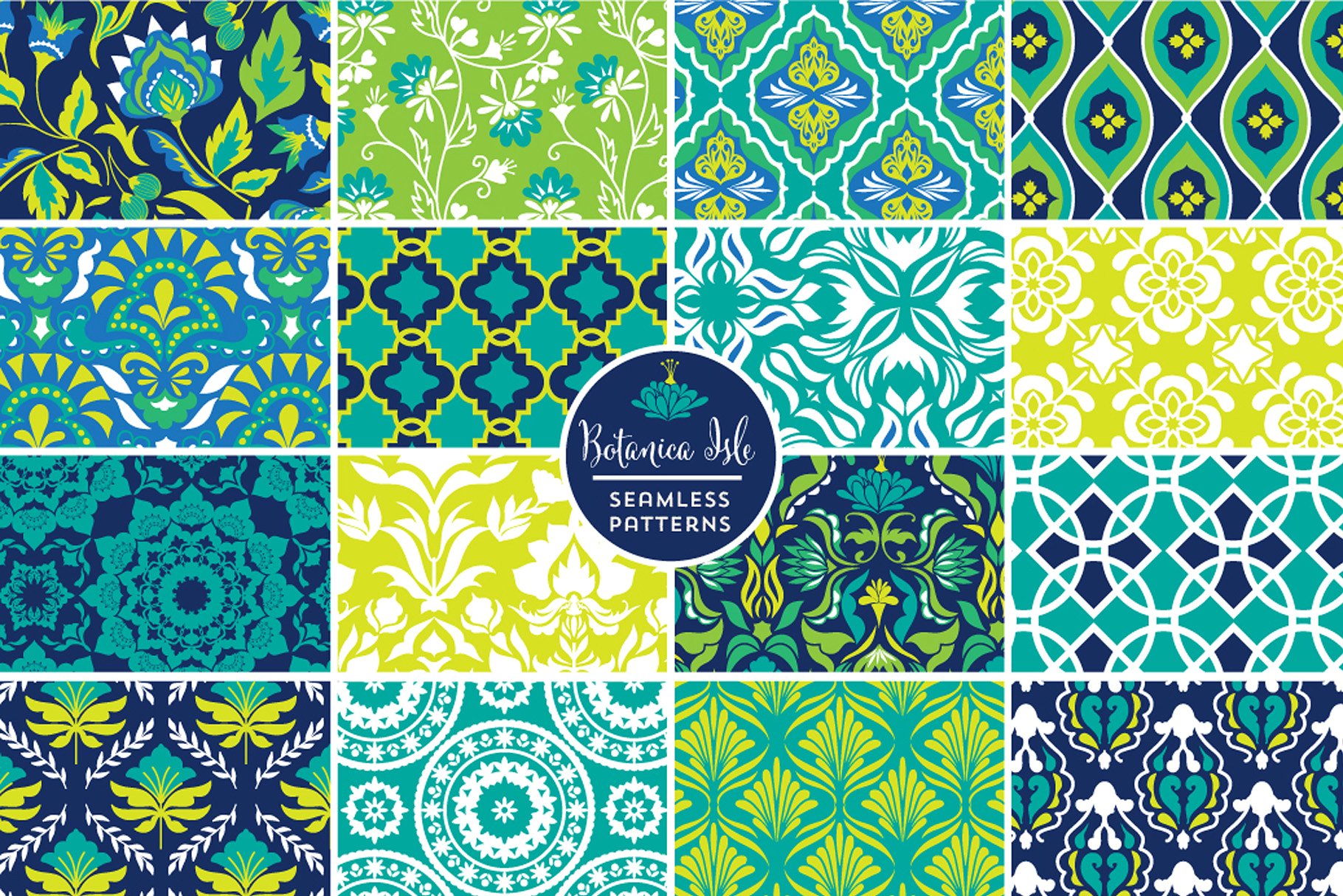 现代几何植物花卉图案背景 Botanica Isle Modern Floral Patterns插图(4)