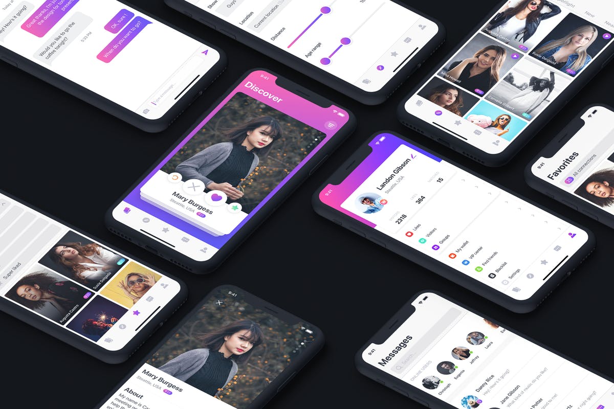 约会社交类应用UI模板 Dating mobile app UI kit插图