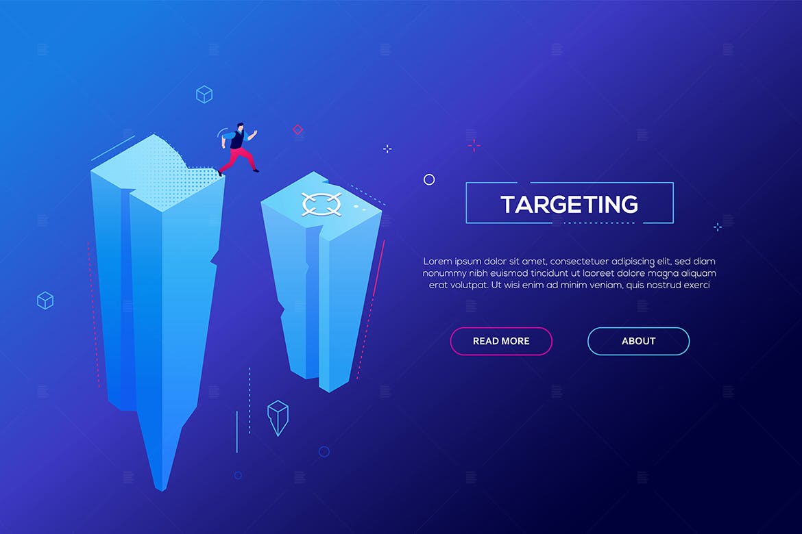 目标定位现代彩色网站Banner设计等距矢量插画 Targeting – modern colorful isometric web banner插图(1)