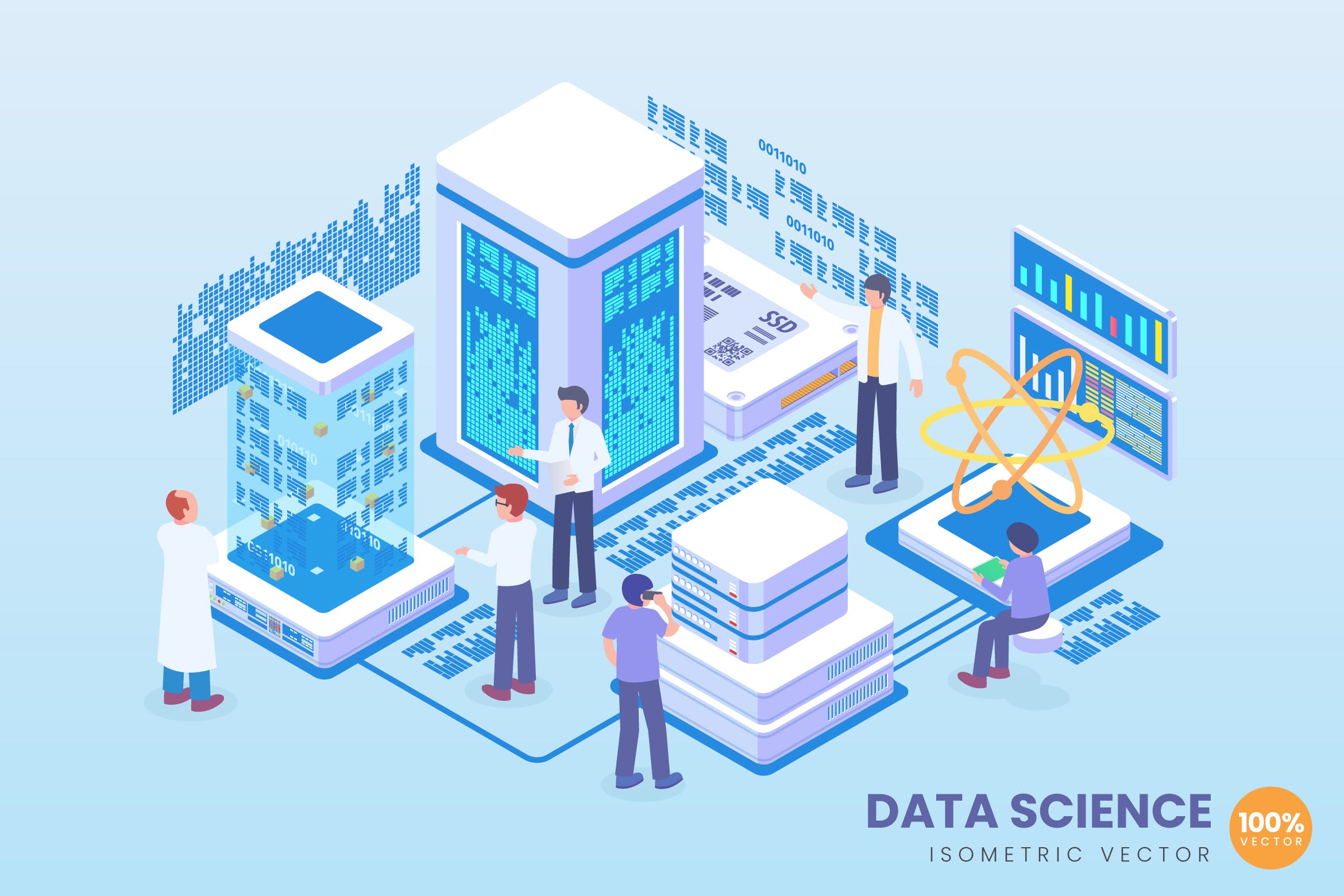 数据科学等距矢量科技插画v1 Isometric Data Science Vector Concept插图