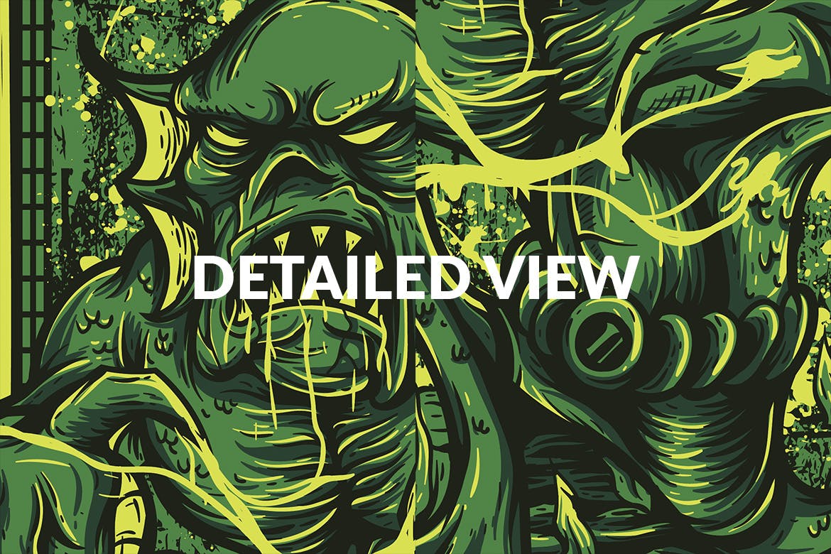 绿色怪兽手绘插画T恤印花图案素材 Green Monster插图(3)