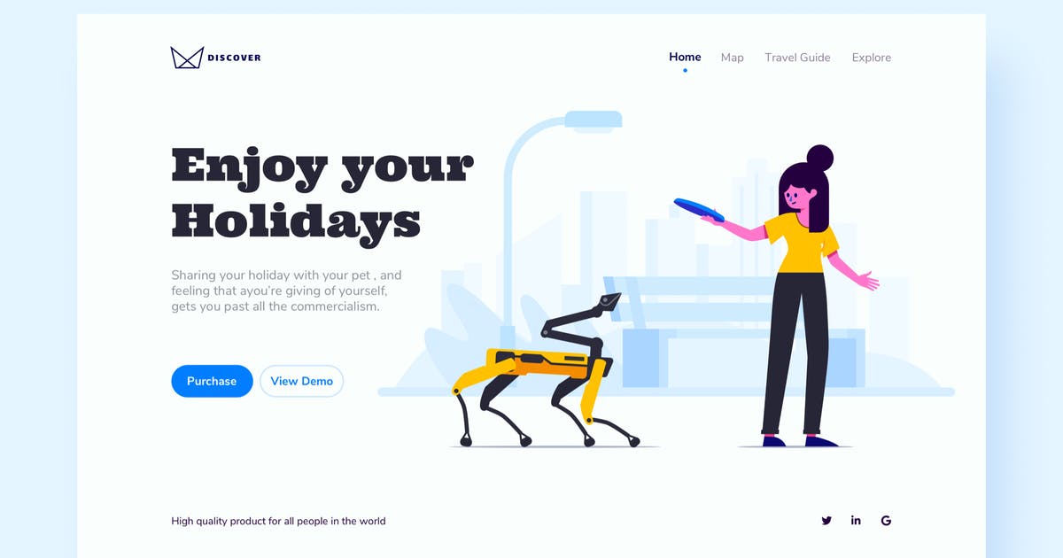 机器人宠物概念插画网站着陆页设计模板 Robot Pet Landing Page Template插图