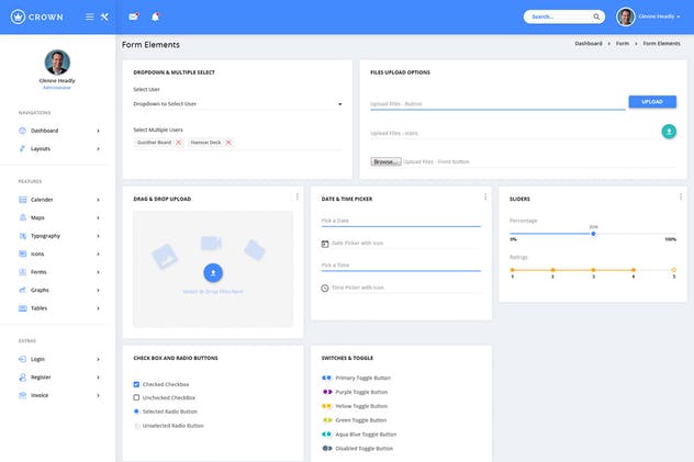 Material设计语言网站后台管理界面UI套件 Crown – Material Admin Dashboard UI Kit插图(2)