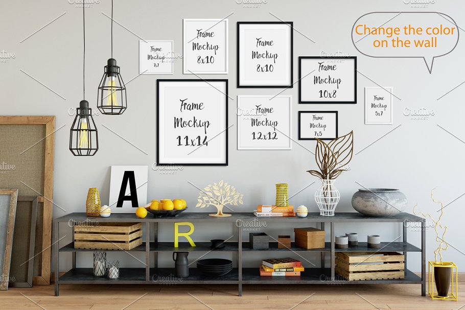 室内画框&墙纸设计展示样机 Interior Frame & Wall Mockup 06插图(2)