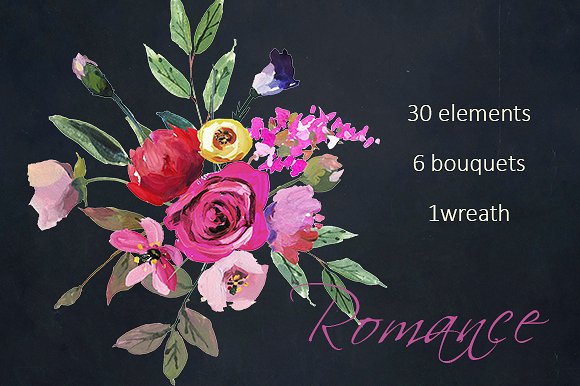 粉红色水彩花卉剪贴画合集 Pink Red AcrylFlowers Clipart插图(5)