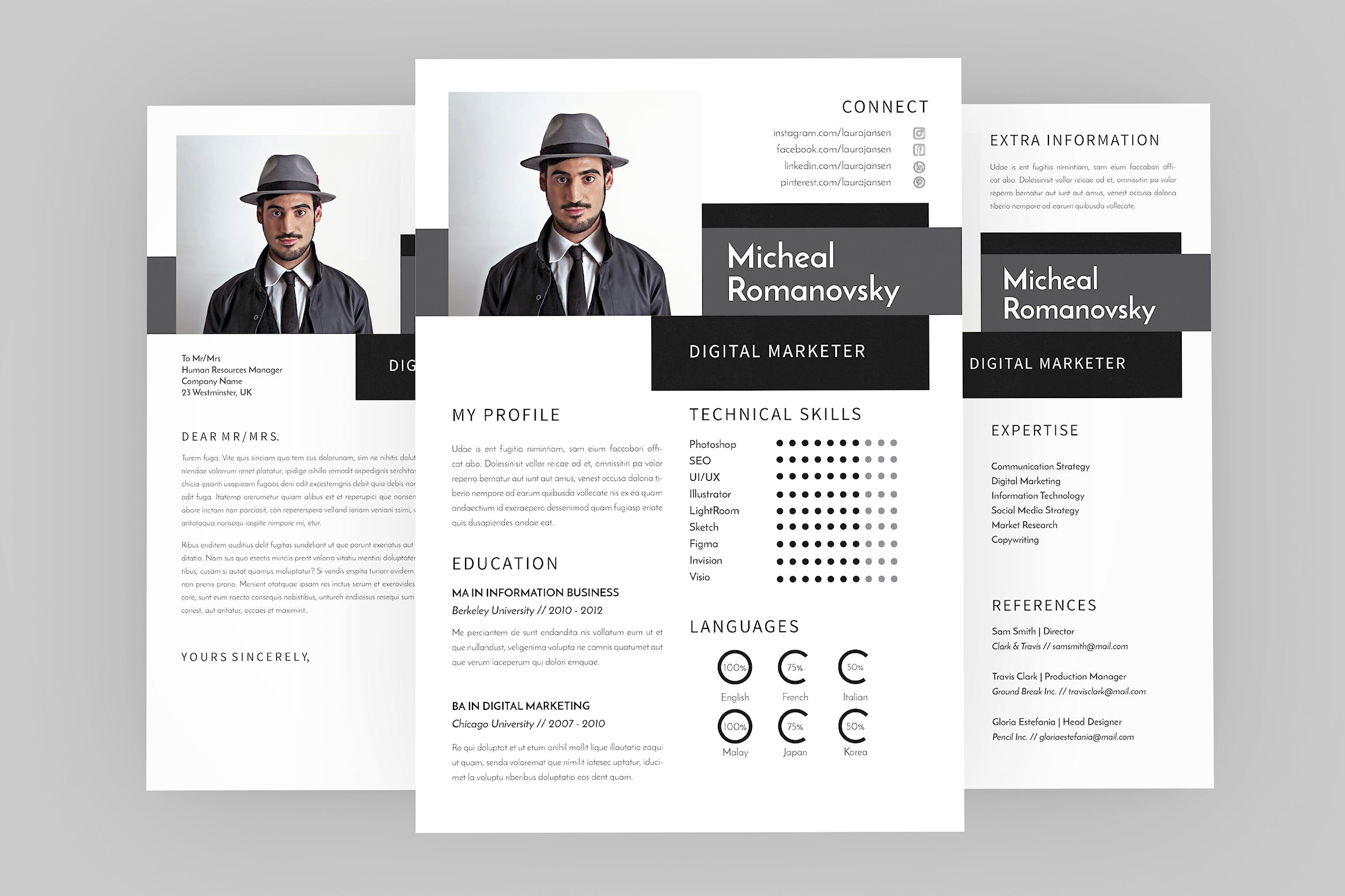 数字营销经理素材库精选简历模板 Micheal DIgital Resume Designer插图