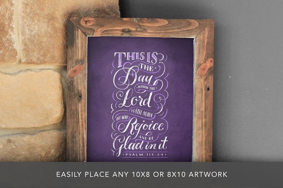 西式壁炉画框样机木板 8×10 Rustic Hearthside Frame Mockup插图(3)