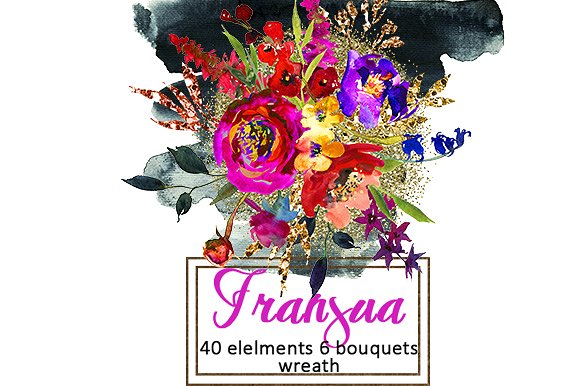 紫金水彩花花卉插画剪贴画 Purple Gold Watercolor Flowers插图(8)