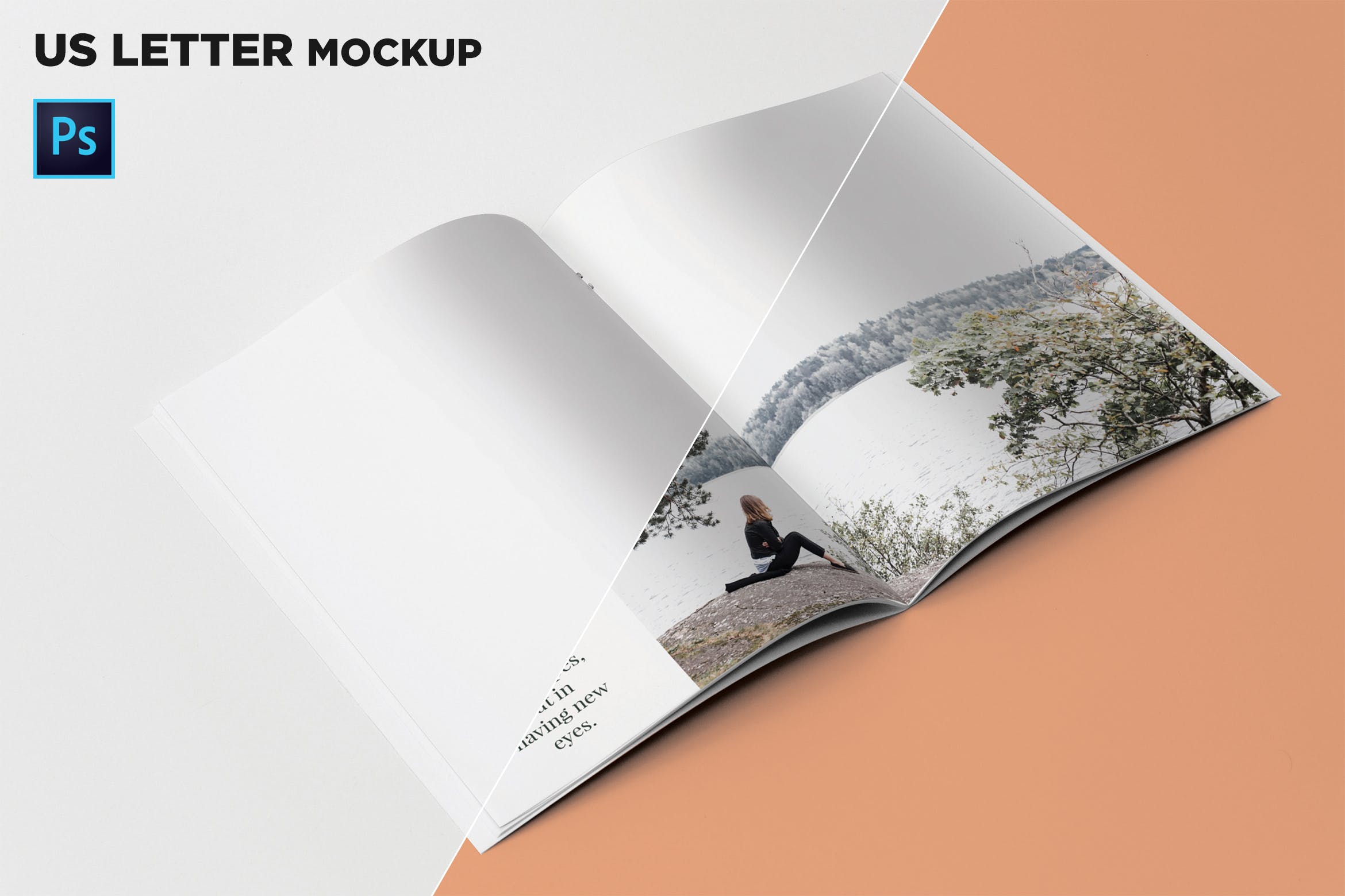 45度角视觉美国信纸规格宣传册内页版面效果图样机素材库精选 US Letter Brochure Mockup 45 Degree插图