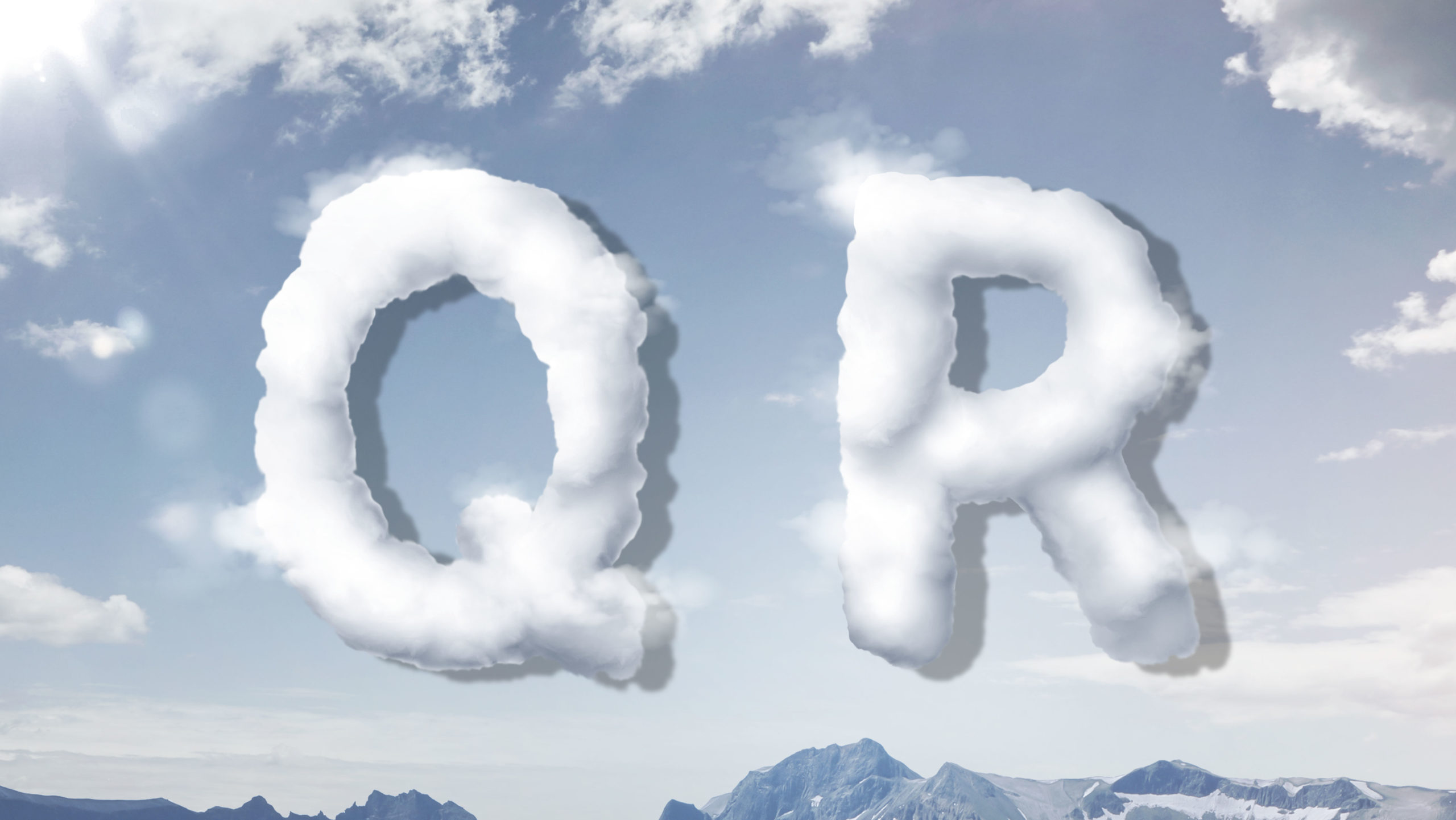 字母“QR”蓝天背景白云英文艺术字体素材库精选PSD素材插图