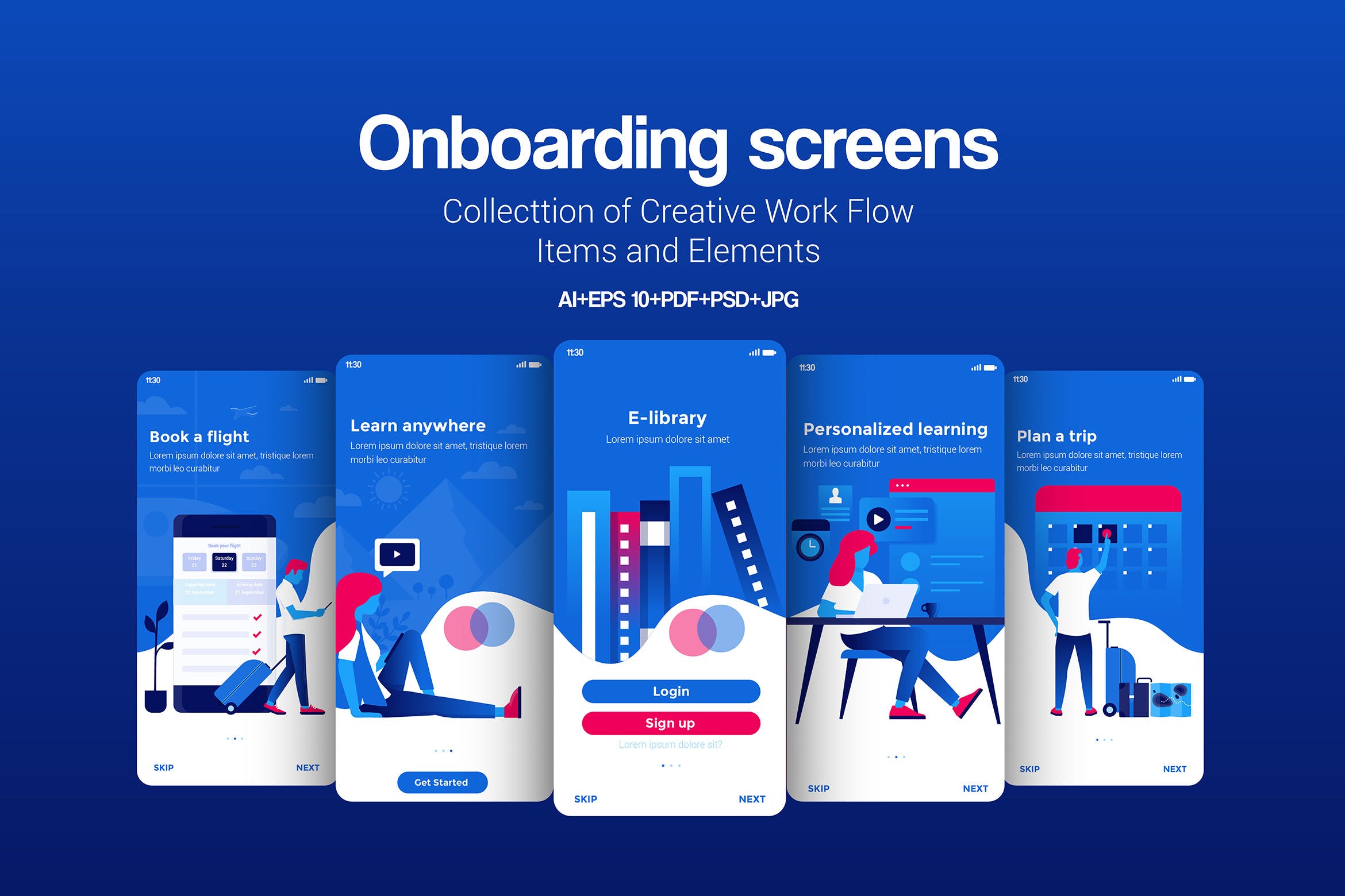 现代UI设计风格APP应用启动页设计模板 Modern user interface UX, UI screen templates插图