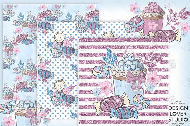 糖果女孩水彩花卉剪贴画合集 Candy Girl digital paper pack插图(2)