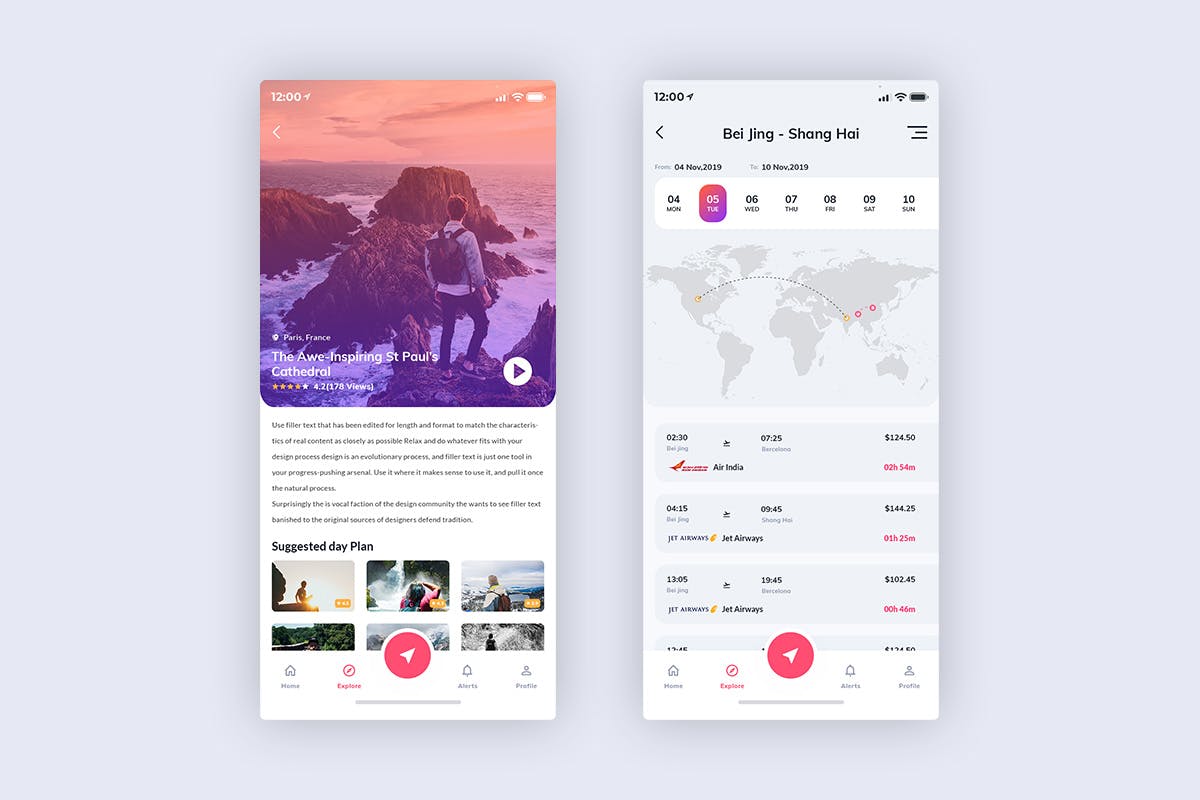 旅行/旅游酒店机票预订APP应用UI设计套件 Tour & Travel Booking Mobile App UI Kit Light插图(2)