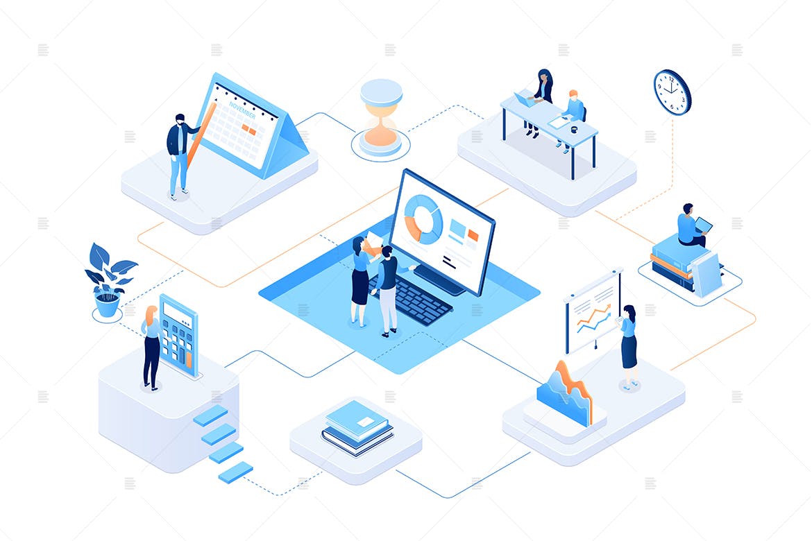 数据分析主题彩色等距矢量素材库精选概念插画 Data analysis – colorful isometric illustration插图(1)