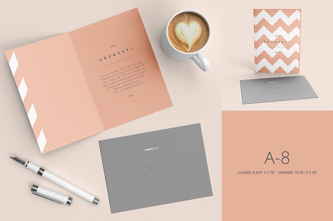 4种不同规格贺卡样机模板 Greeting Cards 4 Sizes Mockup Set插图(1)