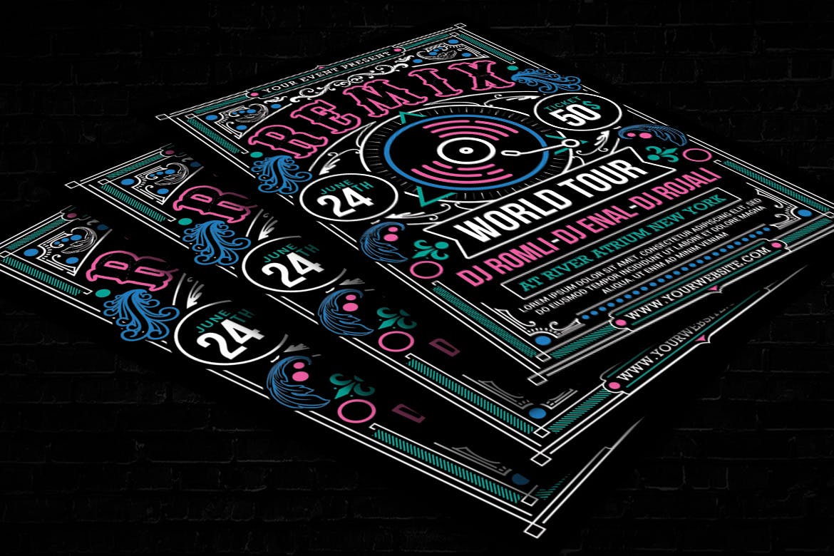 现代DJ音乐活动海报传单素材库精选PSD模板 Modern DJ Event Flyer插图(3)