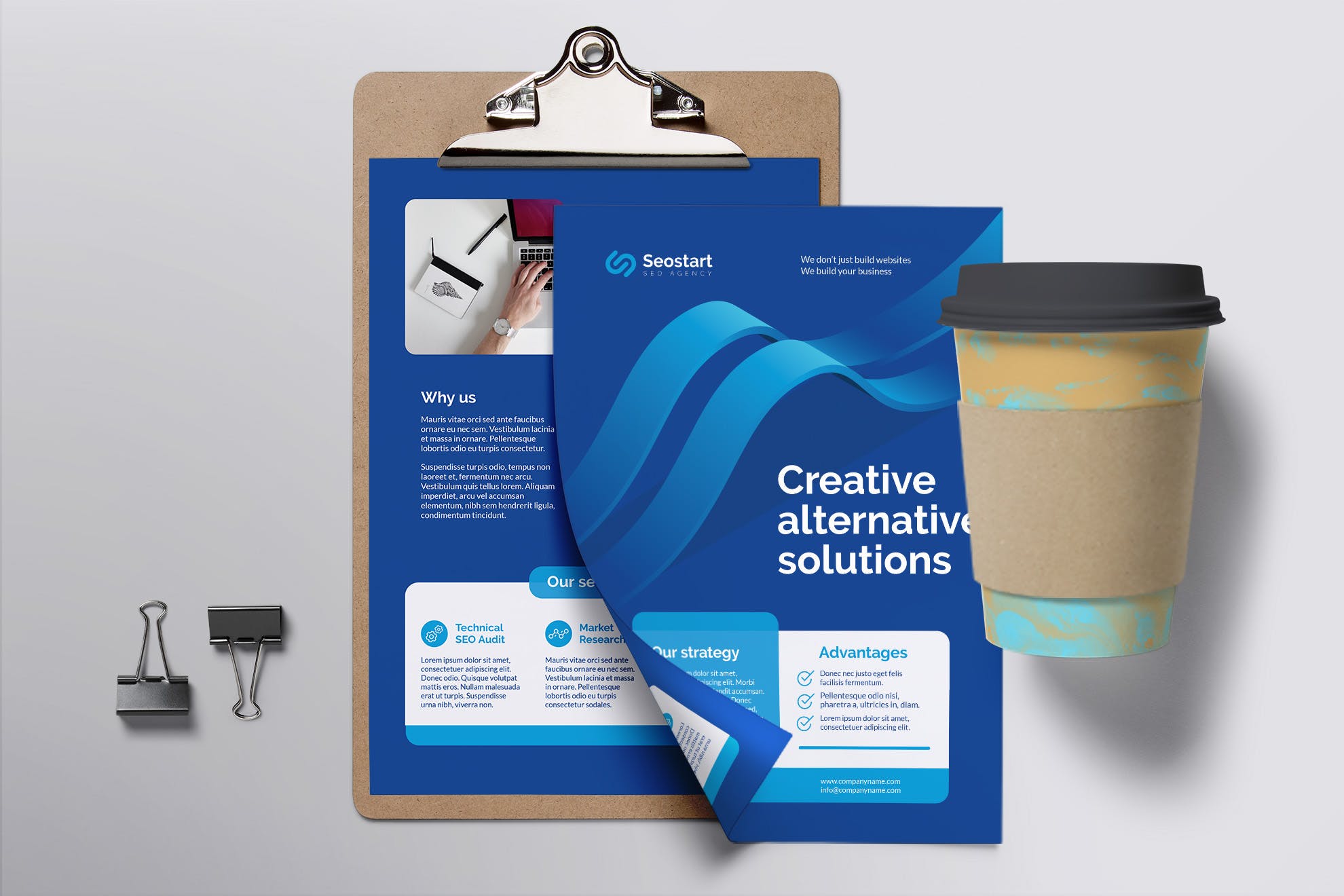 SEO/SEM推广服务企业双页宣传单设计模板 SEO Agency Flyer插图(2)