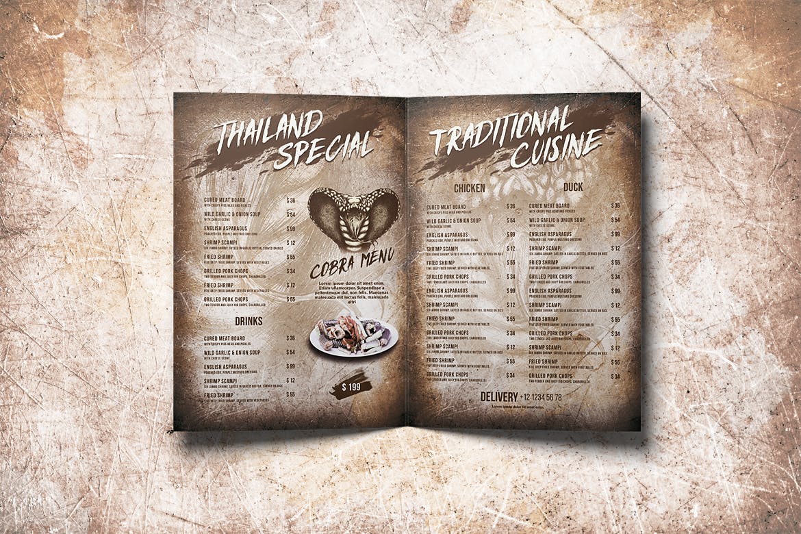 泰国特色菜餐馆菜单设计模板合集 Spicy Cobra Thai Food Menu Bundle插图(8)