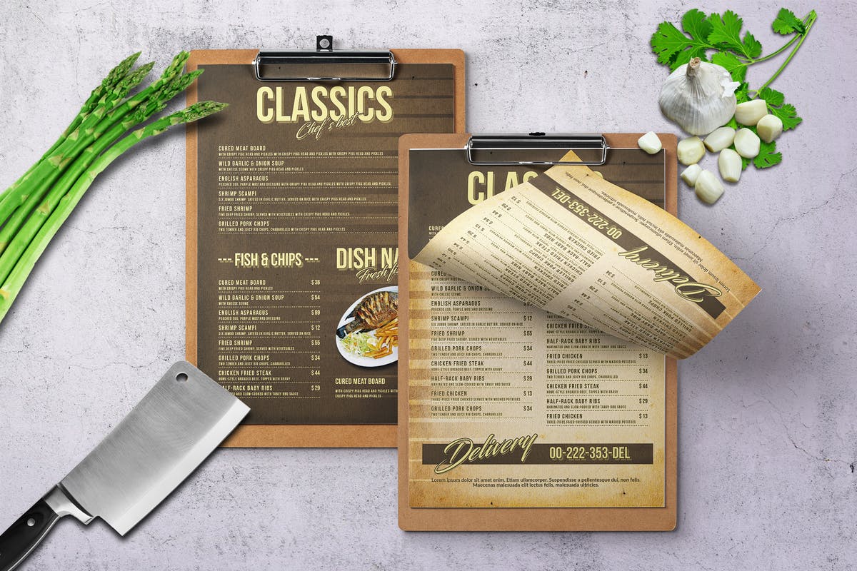 80年代复古风格单页菜单PSD模板 80’s Retro Single Page A4 & US Letter Menu插图