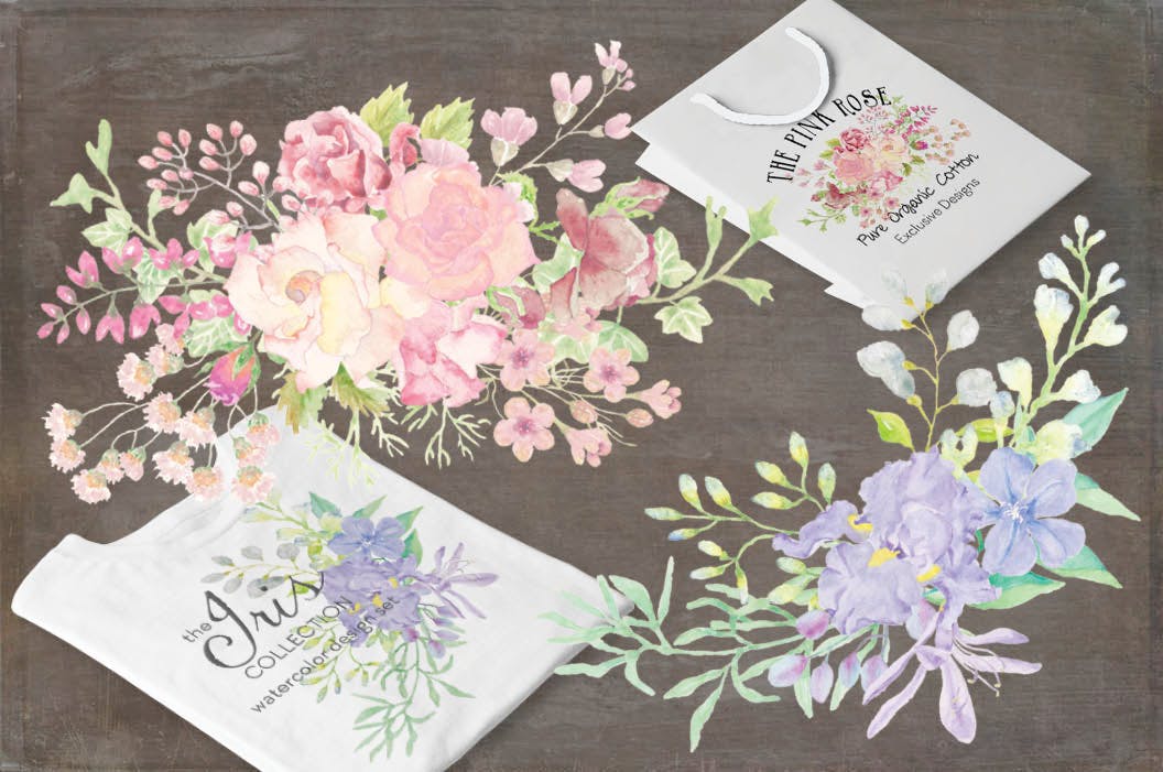 水彩花卉手绘图案剪贴画PNG素材 II Set of 8 Watercolor Clip Art Sprays II插图(1)