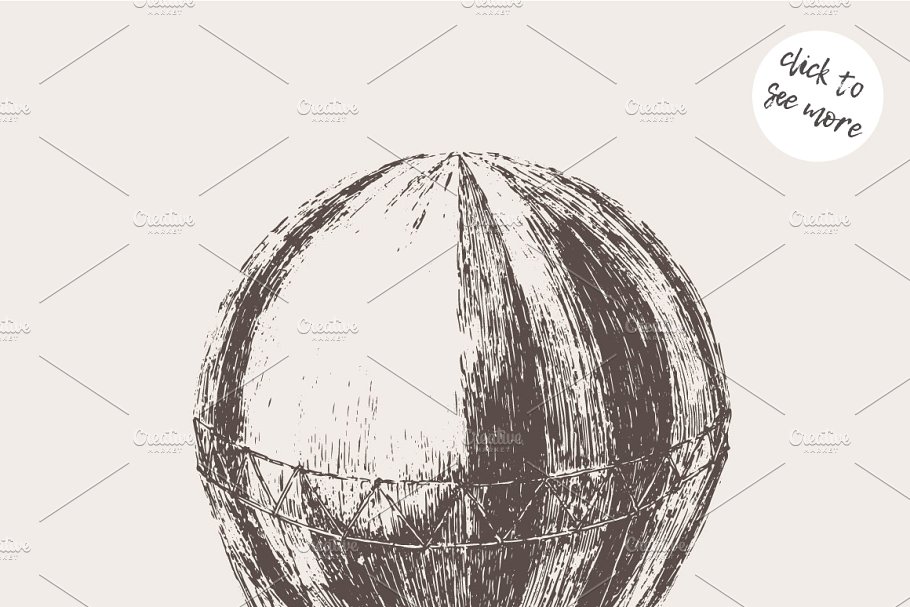 复古风热气球矢量图形 Flying retro air balloon with a man插图(1)