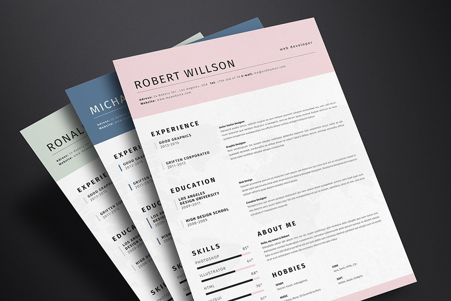 简约风格职场简历模板素材v2 Clean Resume Template Vol.2插图(3)