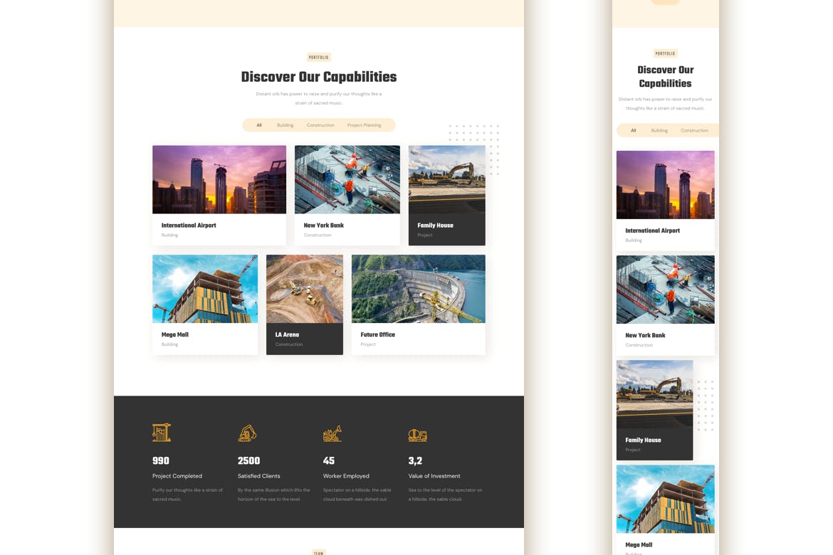 建筑公司/基建公司企业官网响应式着陆页设计素材库精选模板 Construction Responsive Landing Page插图(3)