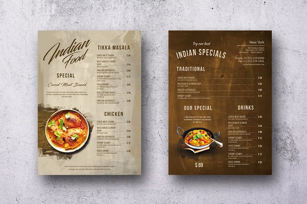 印度餐厅A4菜单设计PSD模板 Indian A4 & US Letter Single Page Food Menu插图(1)