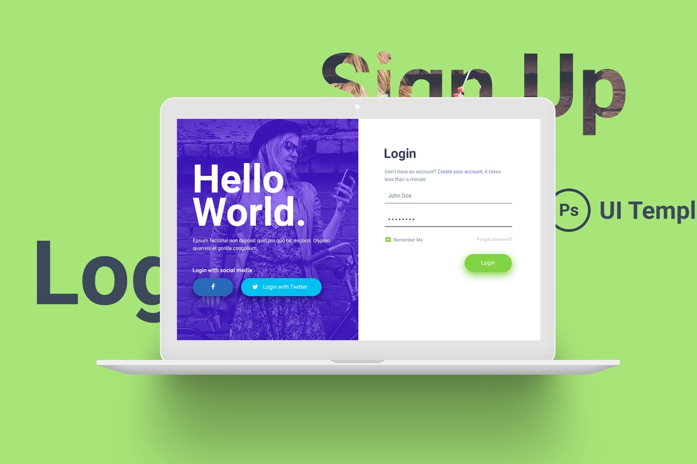 网站注册登录表单独立页面设计素材库精选模板 Hello World Login & Registration Form插图