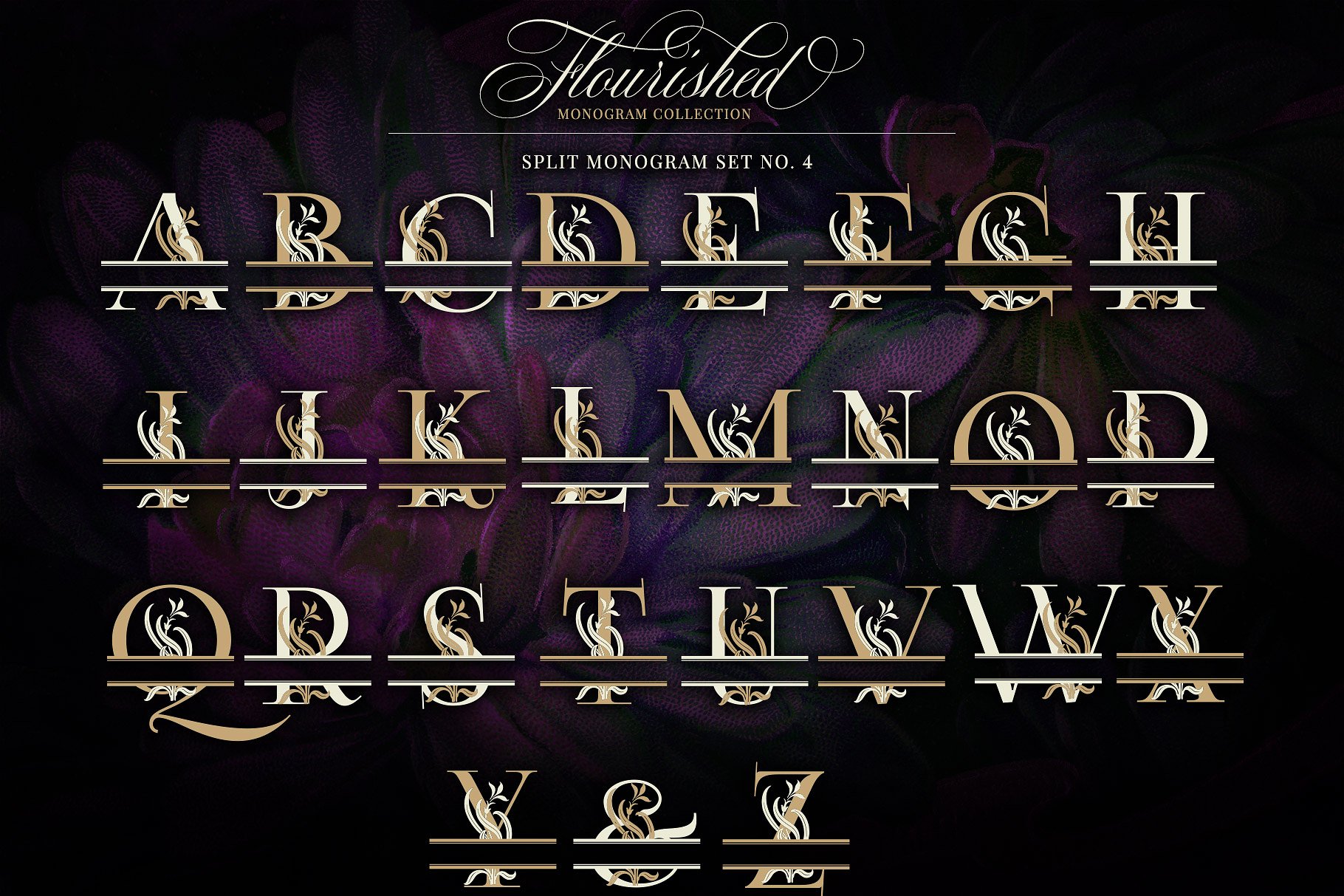 优雅手绘花卉装饰字母矢量素材 Flourished Monogram Collection插图(9)