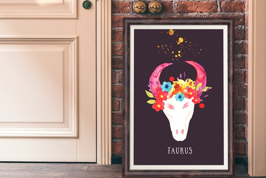 十二星座水彩剪贴画 Zodiac Watercolor插图(1)