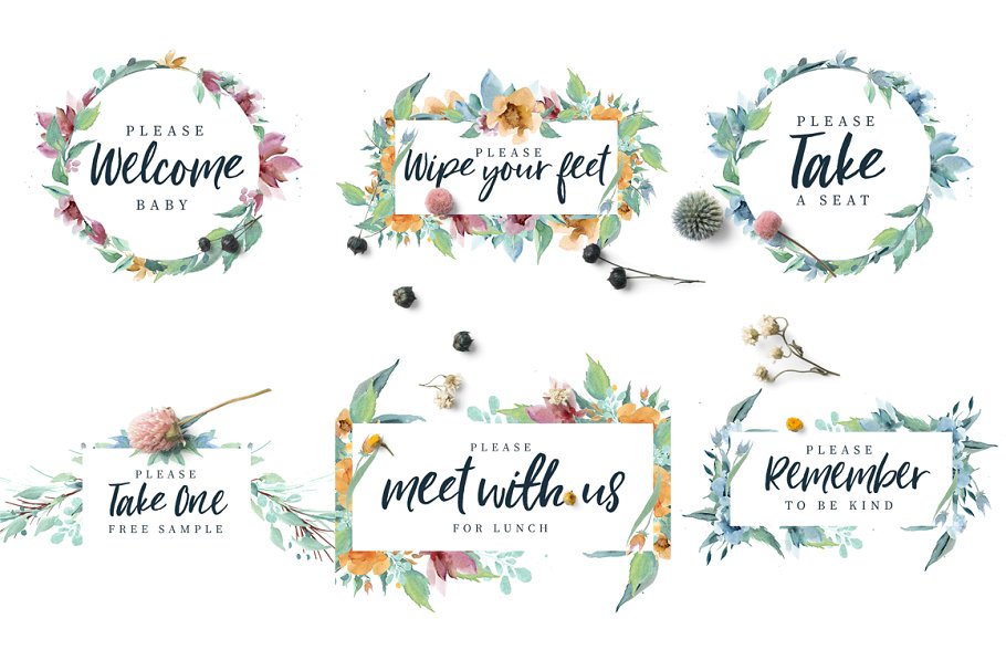 手写英文字体&手绘水彩花卉剪贴画 Loving Saskia Font & Graphics Bundle插图(4)