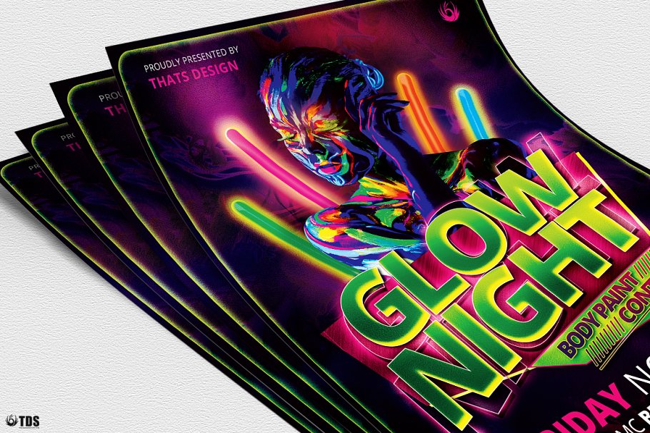 电子音乐节活动宣传海报PSD模板 Glow Night Flyer PSD插图(4)